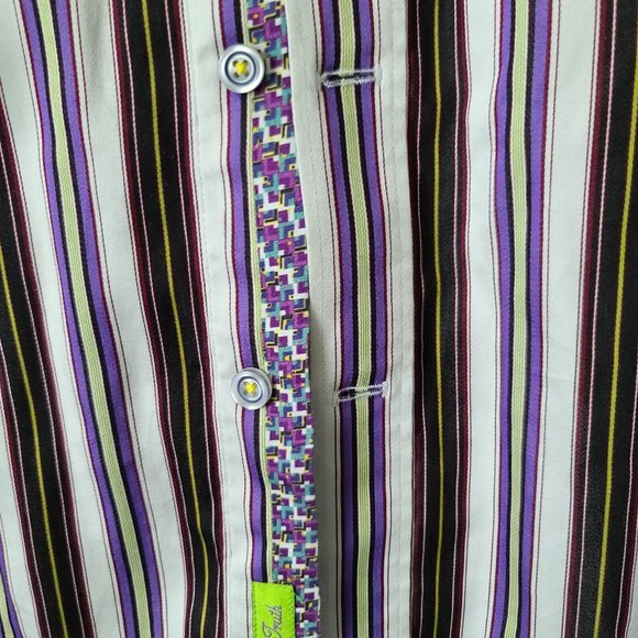 Robert Graham X Collection Multicolor Striped Shirt XL Tailored Fit Flip Cuffs - Picture 7 of 11